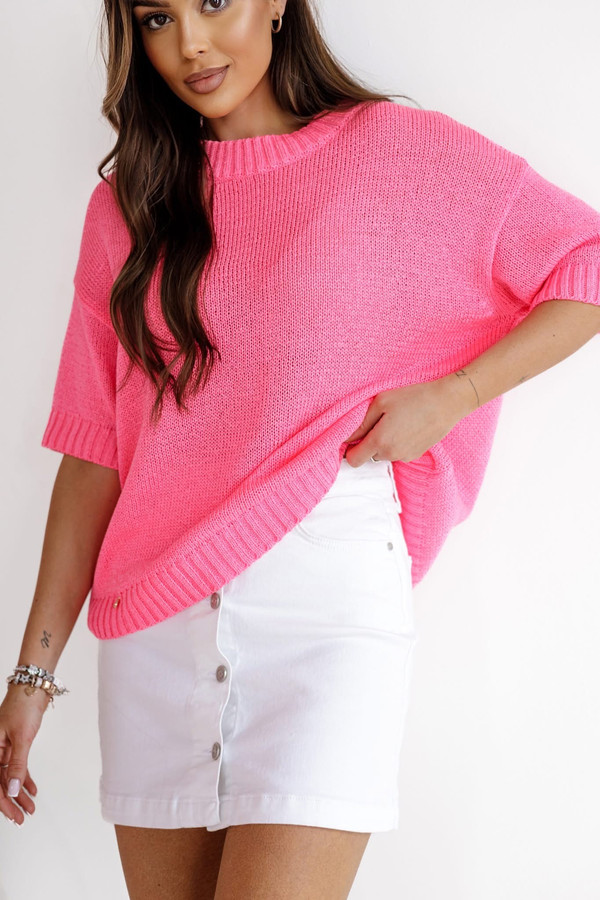 Sweter z krótkim rękawem ATLANTA różowy Madame Sue