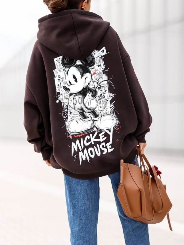 Bluza OVERSIZE Mickey Mouse, czekoladowy