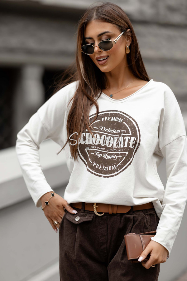 Bluzka z długim rękawem CHOCOLATE jasny beż