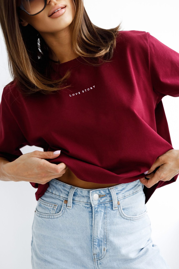 T-shirt basic bordowy Love Story Madame Sue