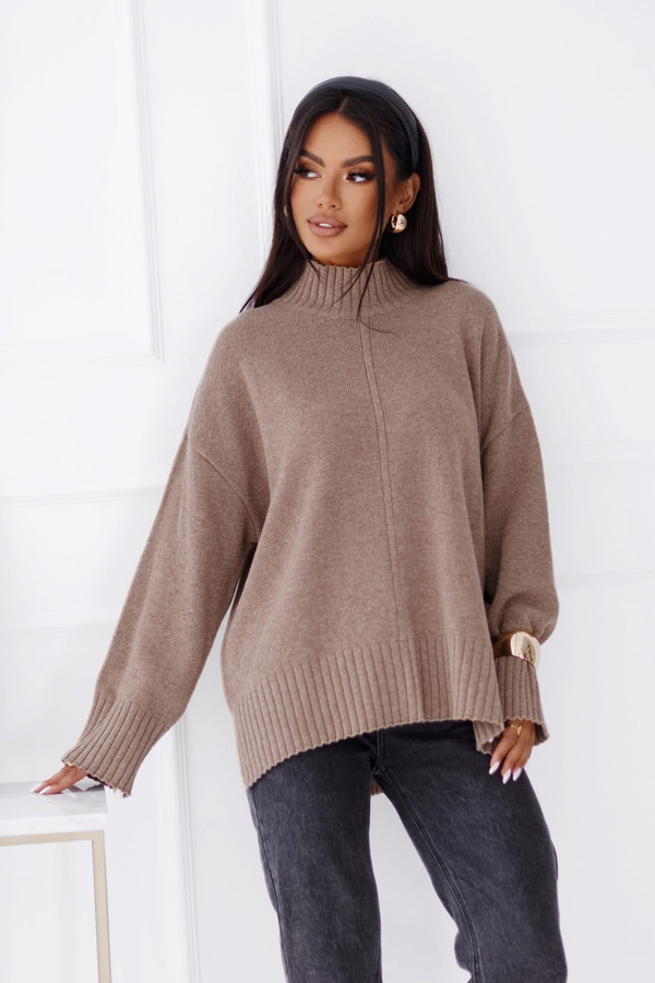 Sweter damski wełniany AURA, fango Madame Sue