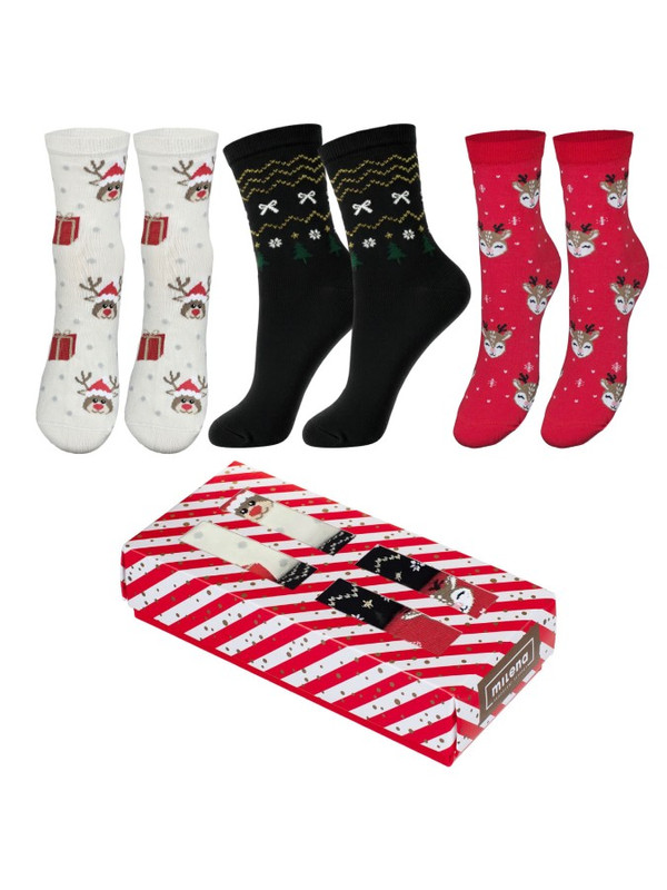 Skarpetki damskie ze świątecznym wzorem - komplet 3 par