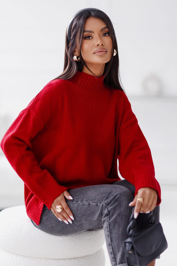 Sweter damski wełniany AURA, czerwony Madame Sue