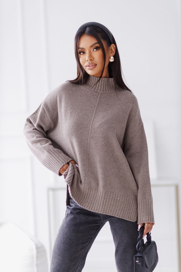 Sweter damski wełniany AURA, taupe Madame Sue