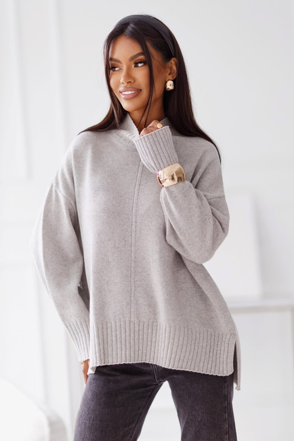 Sweter damski wełniany AURA , jasny szary Madame Sue