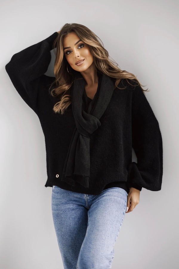 Szal z alpaki i wełny Madame Sue, czarny