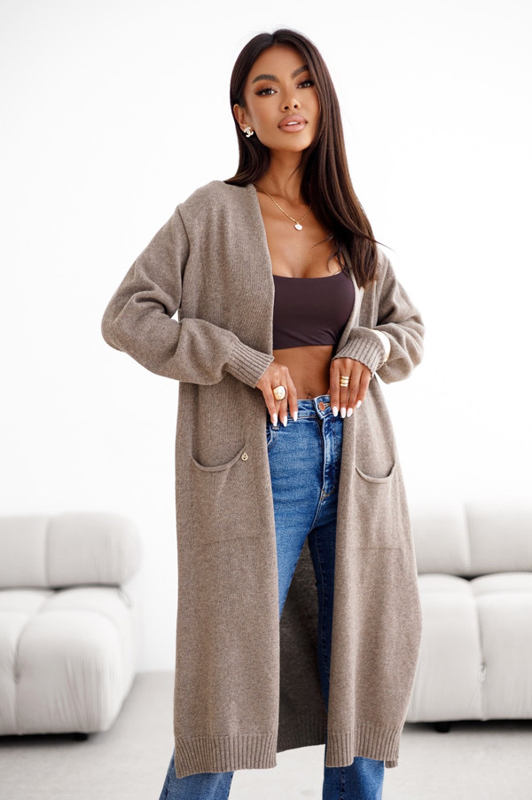 Wełniany sweter damski kardigan ORLANDO taupe Madame Sue