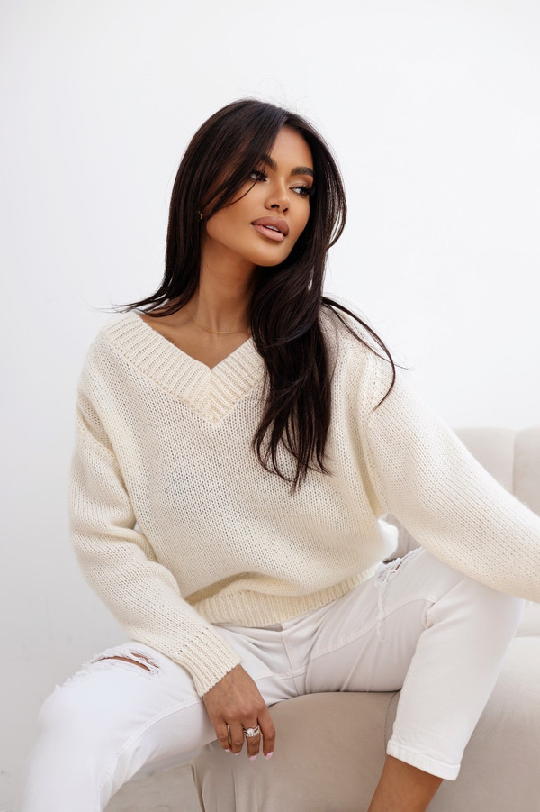 Sweter damski wełna moher premium CLEO V neck Madame Sue