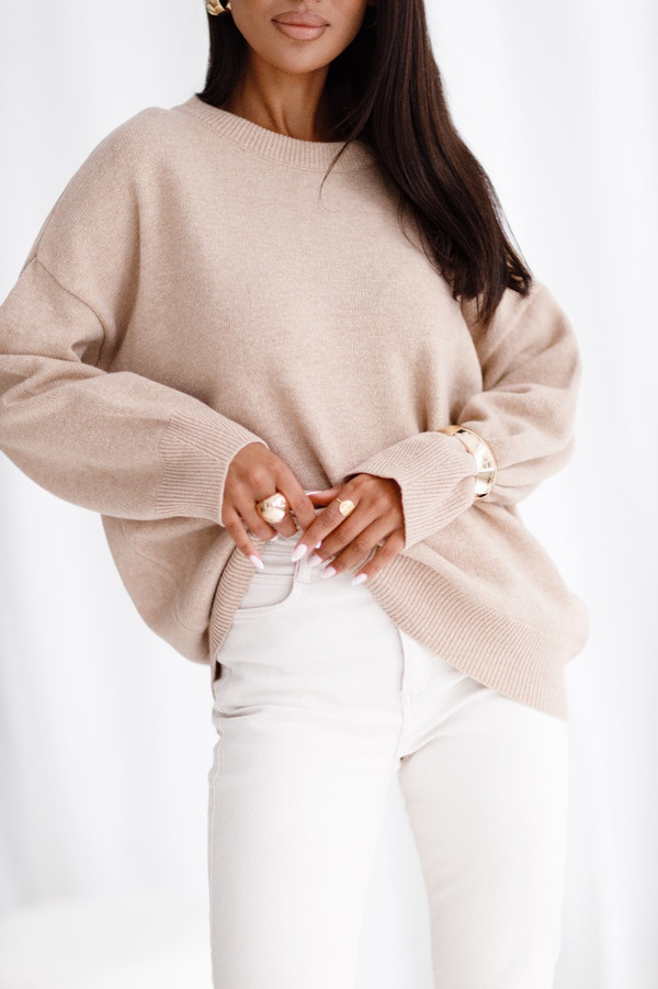 Sweter damski wełniany LUNA beżowy Madame Sue