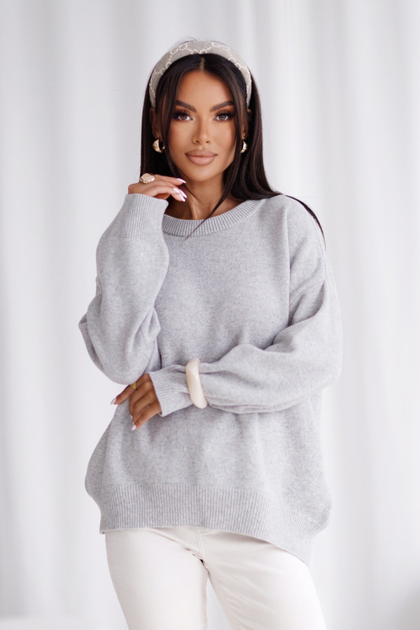 Sweter damski wełniany LUNA jasny szary Madame Sue