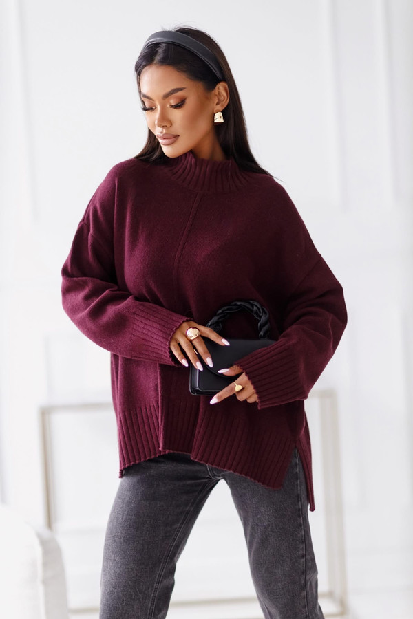 Sweter damski wełniany AURA , bakłażan Madame Sue