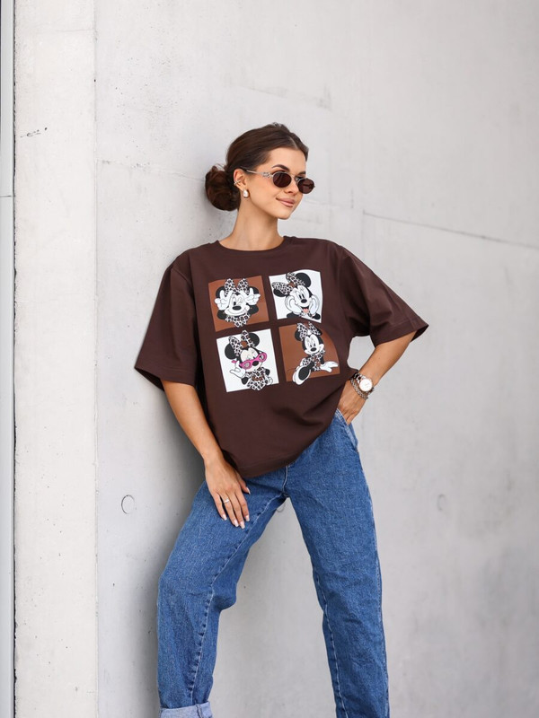 T-shirt UNI Minnie Mouse, czekoladowy