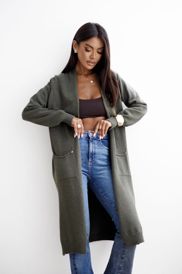 Wełniany sweter damski kardigan ORLANDO khaki Madame Sue