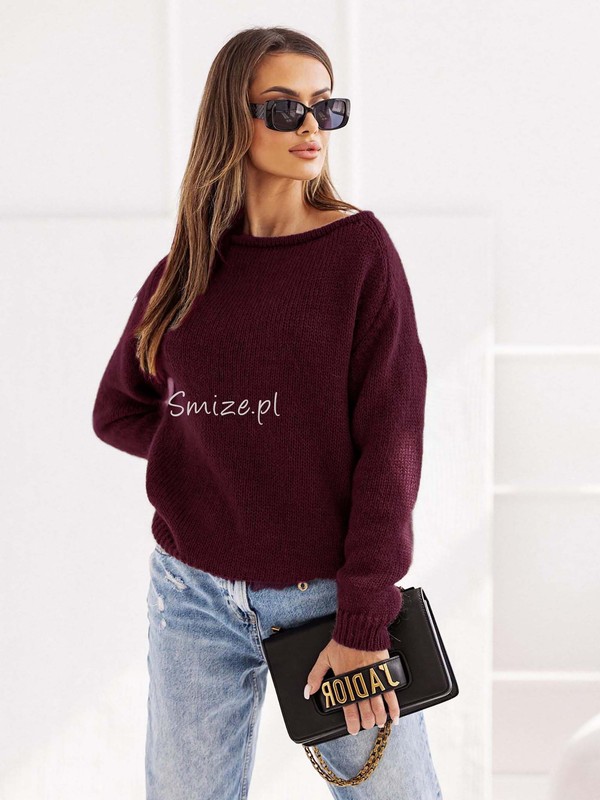 Sweter damski wełna moher premium Sisi Madame Sue, bordowy