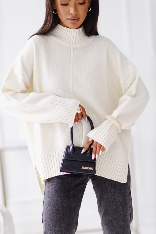 Sweter damski wełniany AURA, ecru Madame Sue