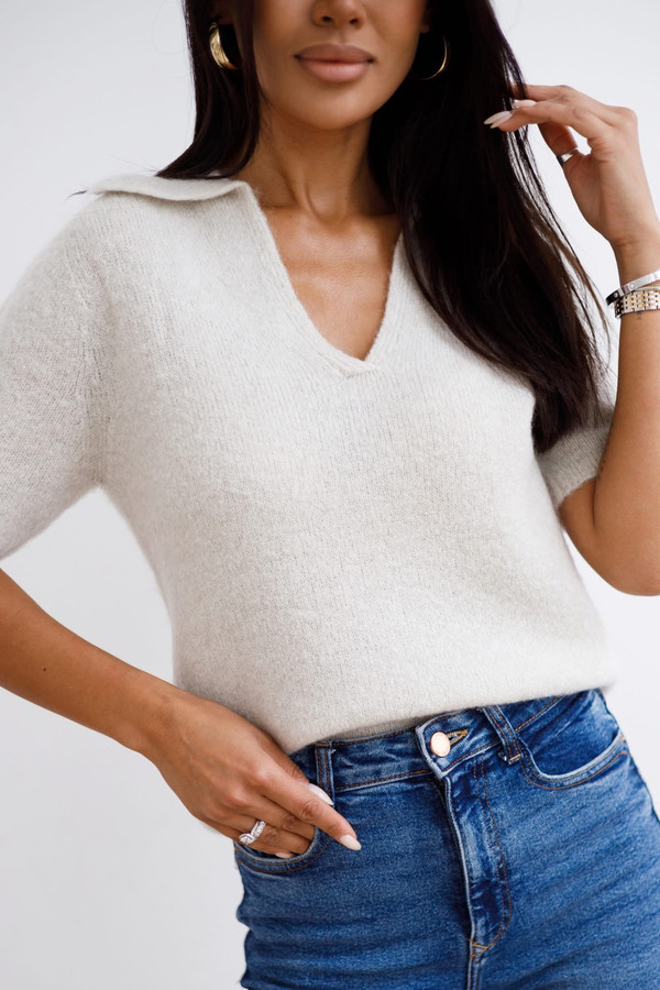 Sweter z krótkim rękawem KEIRA ecru Madame Sue