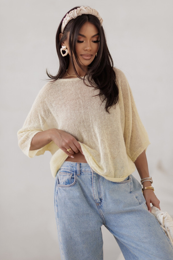 Sweter damski z krótkim rękawem LIVIA, alpaka superfine Madame Sue