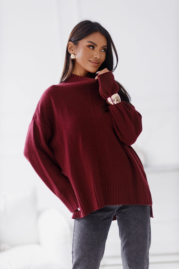 Sweter damski wełniany AURA , bordowy Madame Sue