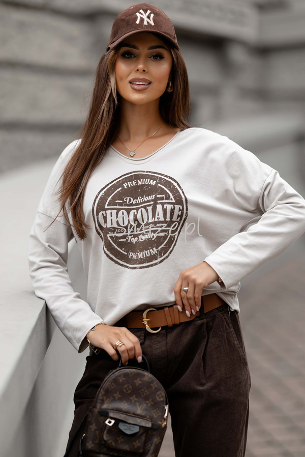 Bluzka z długim rękawem CHOCOLATE kamienny  beż