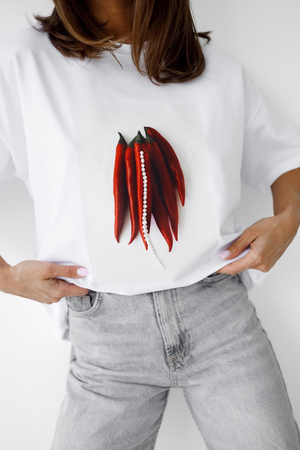 T-shirt z aplikacją 3D Chili Peppers Madame Sue