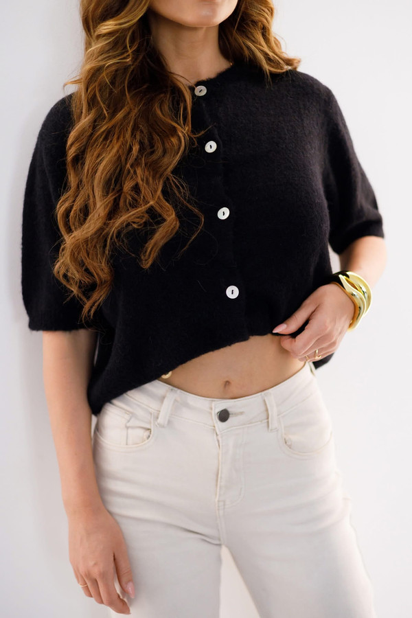 Sweter rozpinany baby alpaca TORI czarny Madame Sue