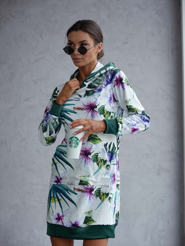 Welurowa sukienka w liście Tropical LEJLA