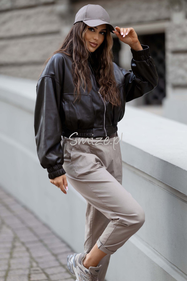 Kurtka damska bomberka z ekoskóry De Royal czarna