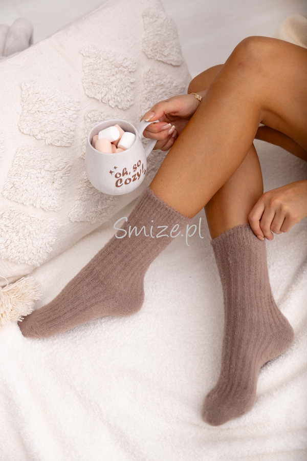 Skarpetki z angory, prążkowane, fango