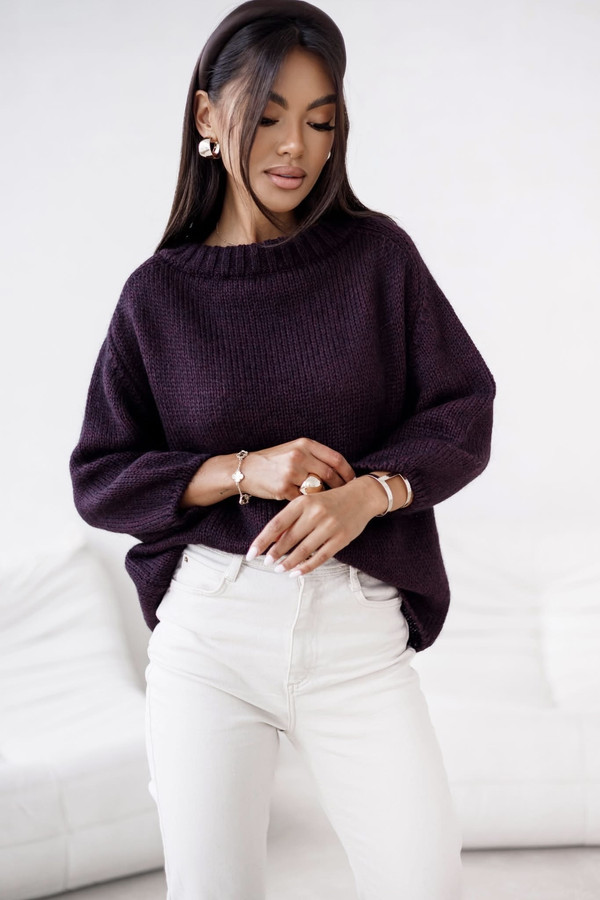 Sweter damski wełna moher premium LISS bakłażan Madame Sue