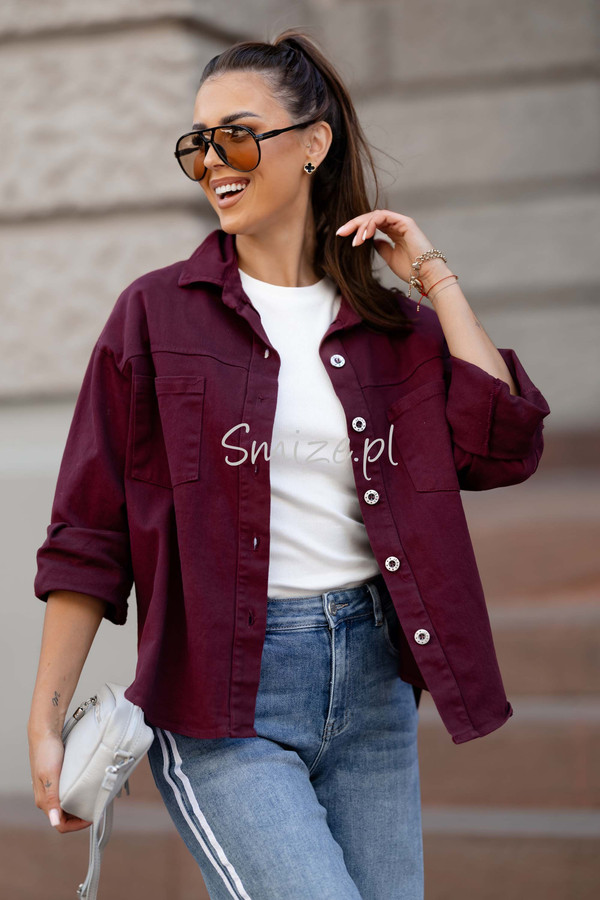 Kurtka damska o kroju koszuli bordowa