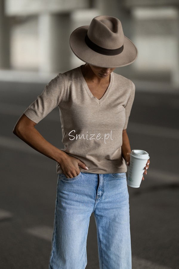 Cienki Sweterek krótki rękaw CLASSY V-neck