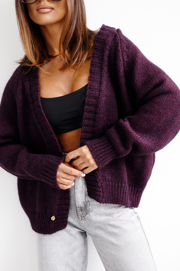 Sweter damski wełna moher premium ABI bakłażan Madame Sue