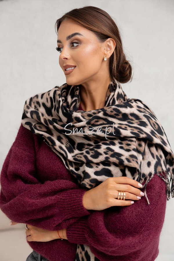 Szal damski z wiskozy i wełny, w panterkę