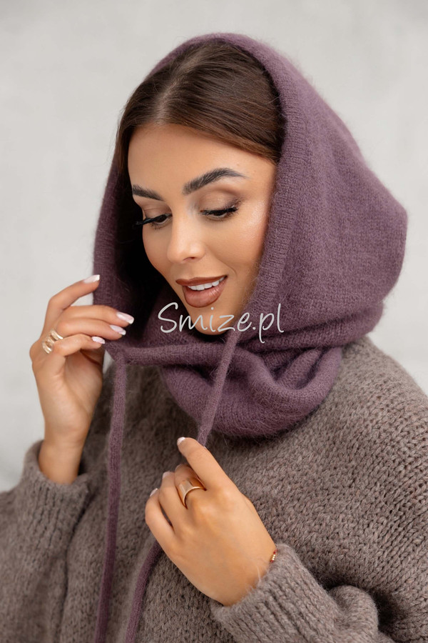 Kominokaptur, balaklawa damska z angory Smize, śliwka w czekoladzie