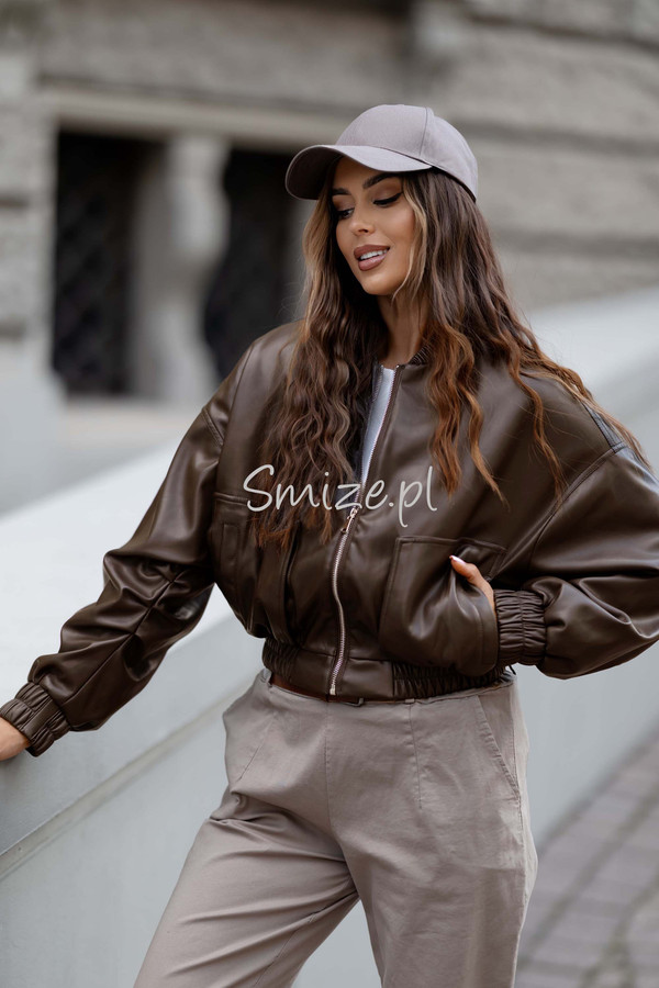 Kurtka damska bomberka z ekoskóry De Royal czekoladowa