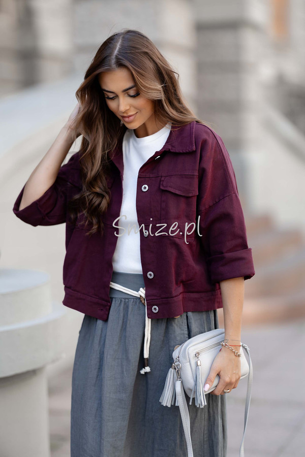 Kurtka damska bomberka z kieszeniami bordowy