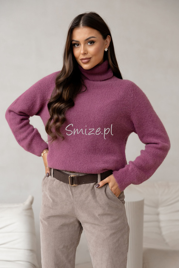 Sweter z golfem baby alpaka, wrzosowy