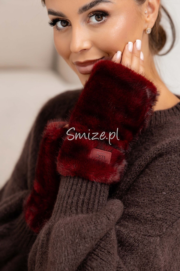Rękawiczki damskie bez palców / ocieplacze bordo