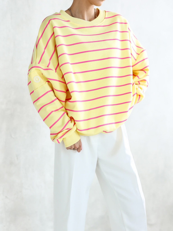 Bluza oversize żółta w różowe paski