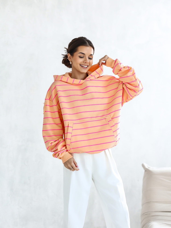 Bluza kangurka pomarańczowa w różowe paski