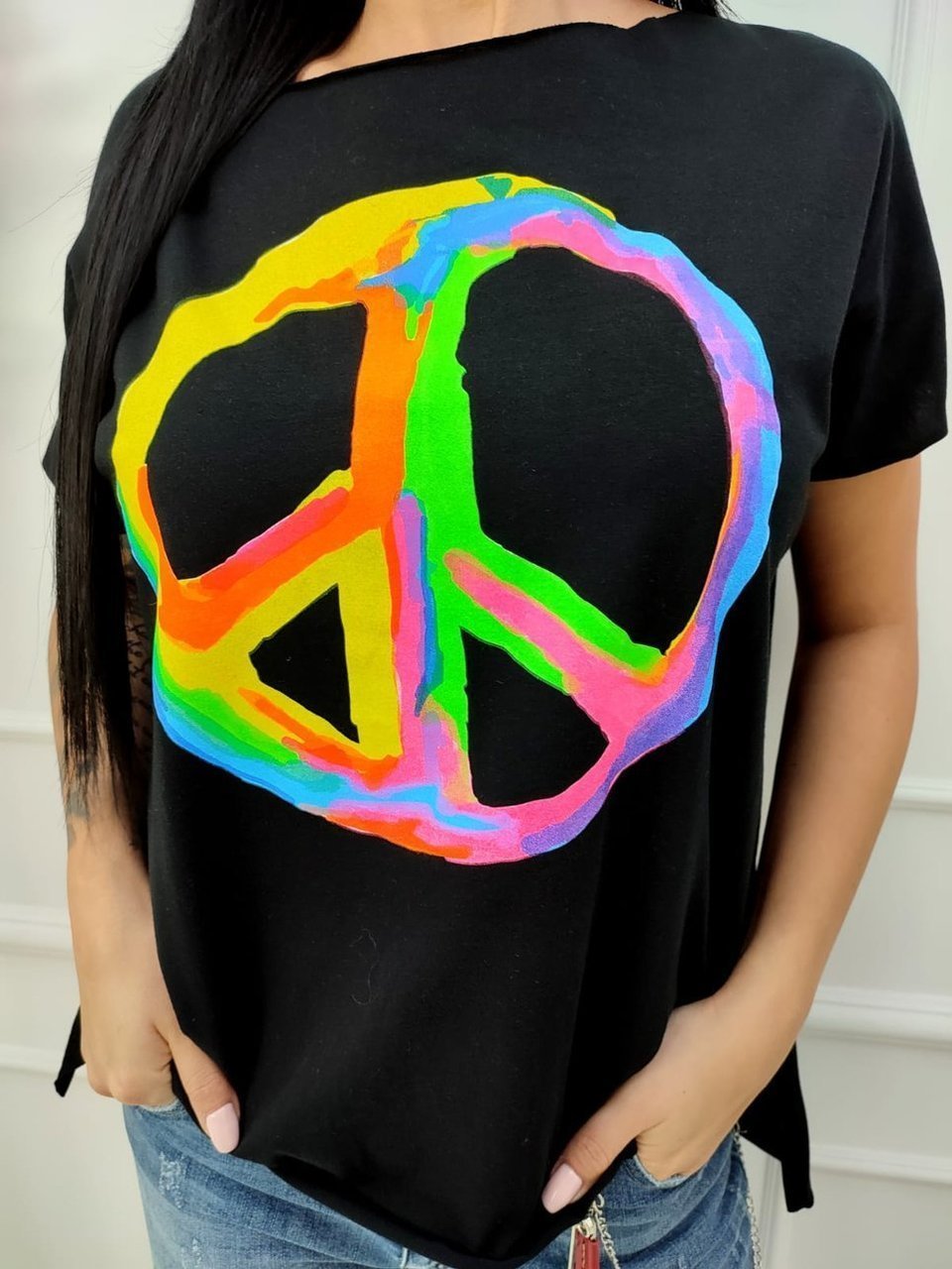 T-Shirt Neon PEACE / black