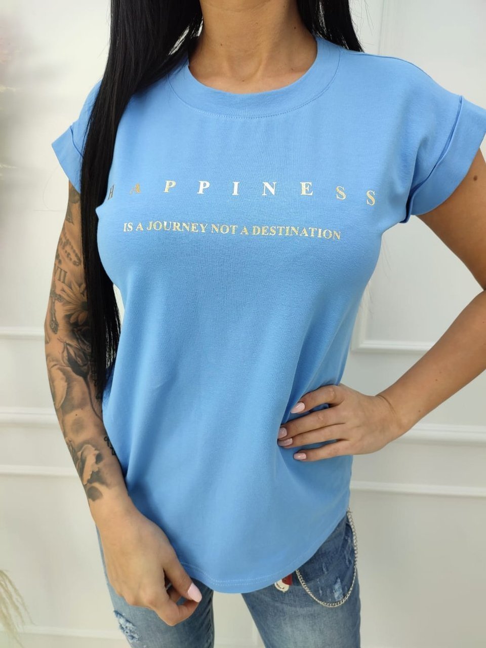 T-shirt HAPPINESS niebieski