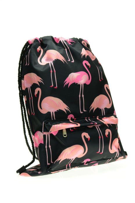 Worek z kieszonką Black Flamingi Pink