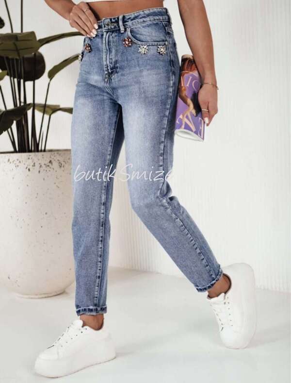 Spodnie jeansowe damskie z biżuteryjnymi ozdobami ITAIMASKA